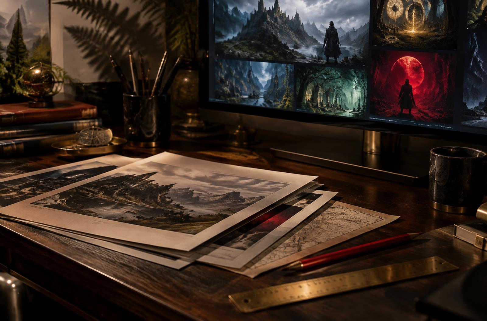 Terravionis editorial review desk with game dossiers